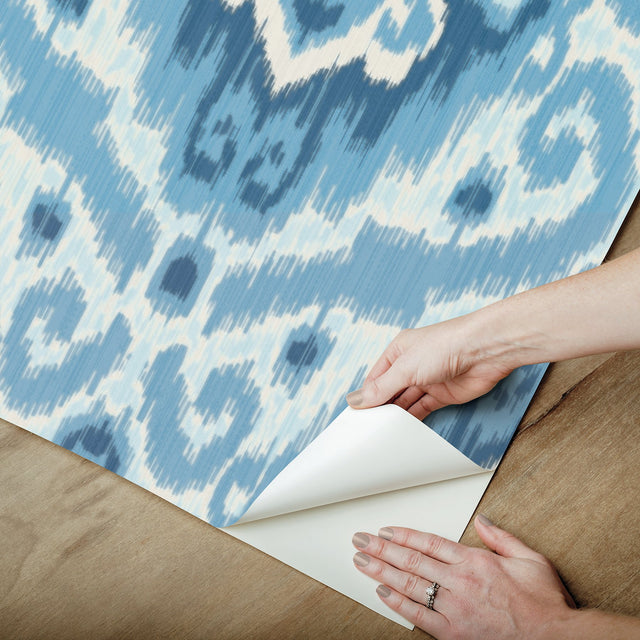 Bohemian Ikat Blue Peel & Stick Wallpaper with Abstract Ikat Motif - York RMK12253PLW