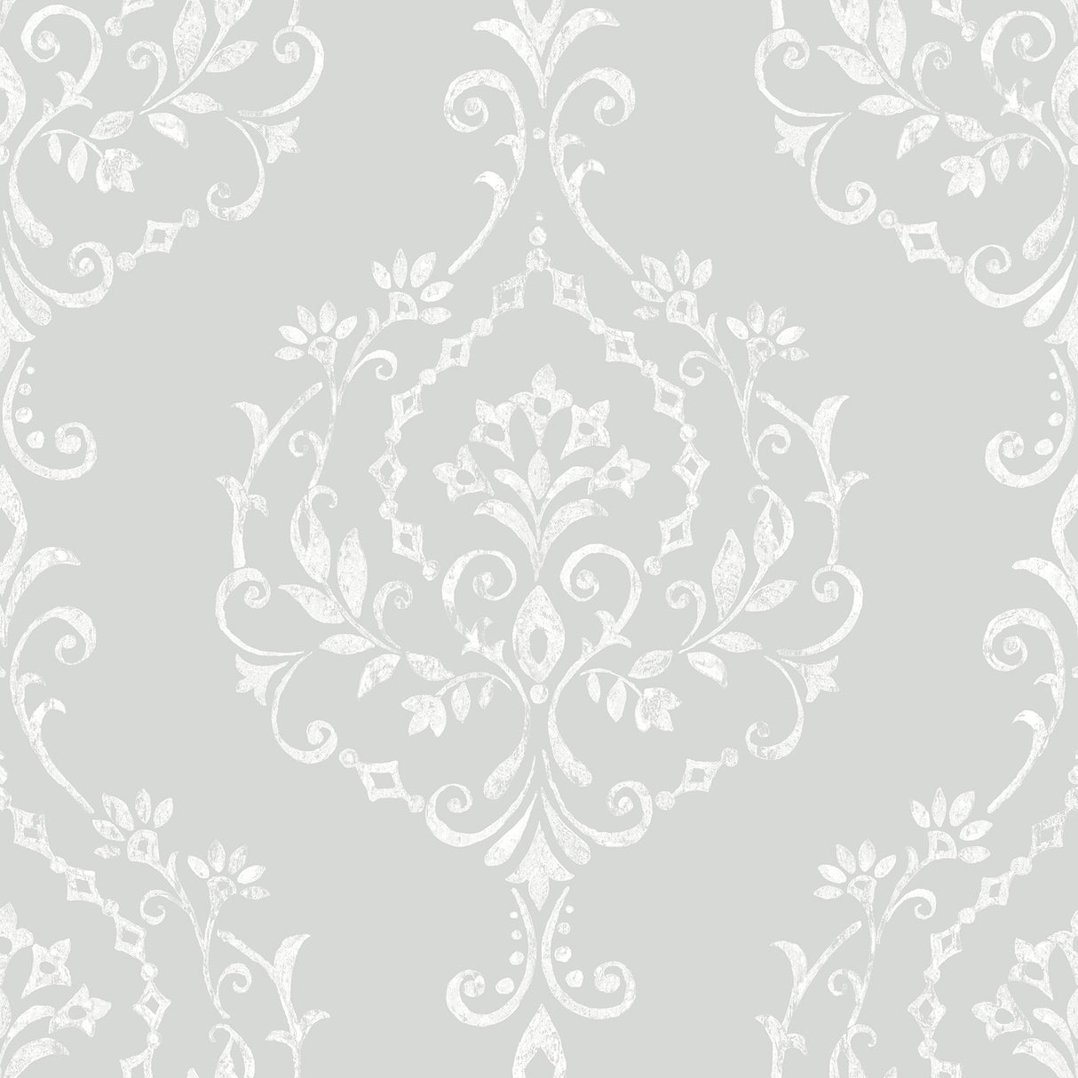 New Damask Grey Peel & Stick Wallpaper with Traditional Damask Pattern - York RMK12258PL