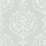 New Damask Grey Peel & Stick Wallpaper with Traditional Damask Pattern - York RMK12258PL