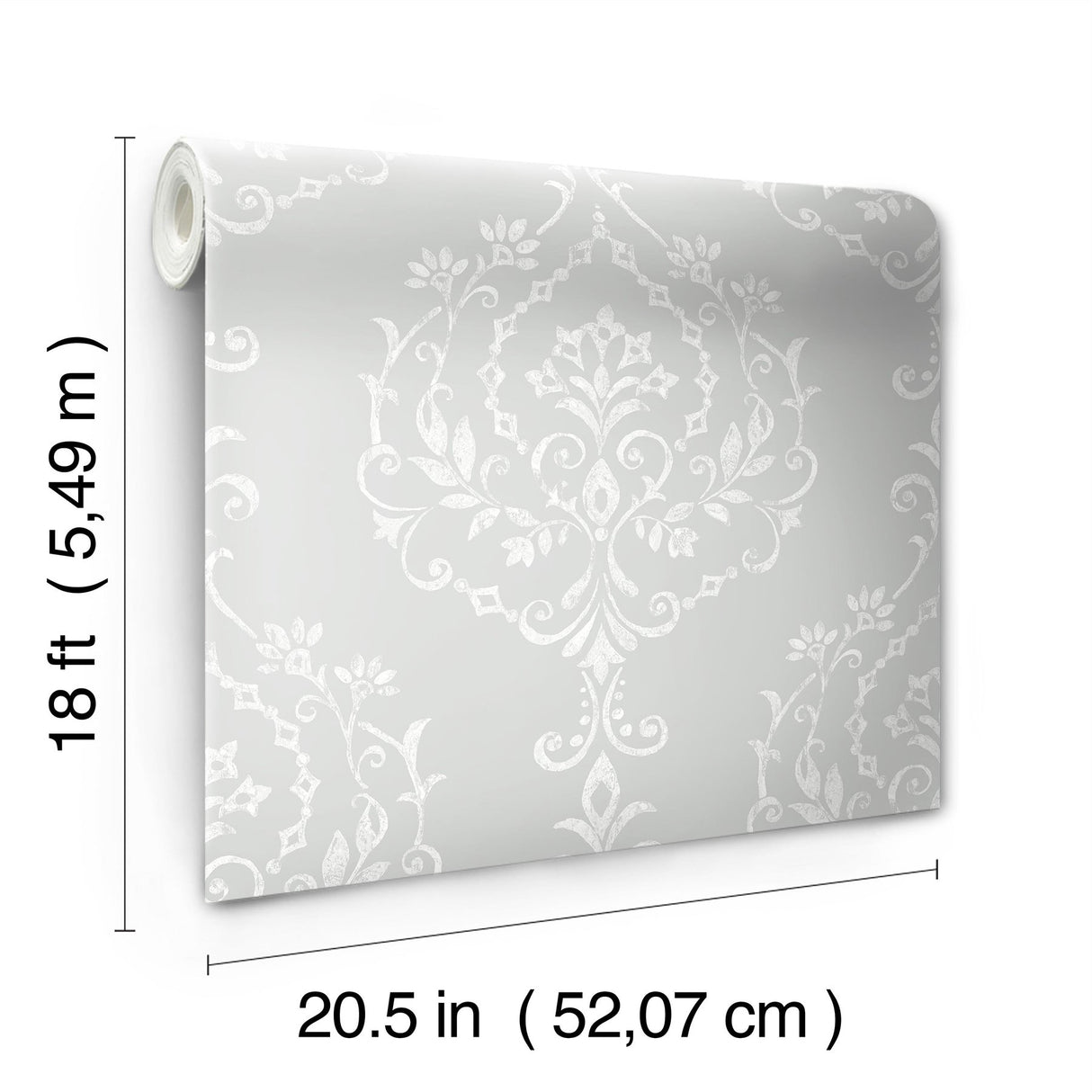 New Damask Grey Peel & Stick Wallpaper with Traditional Damask Pattern - York RMK12258PL