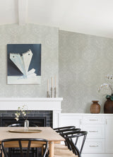 New Damask Grey Peel & Stick Wallpaper with Traditional Damask Pattern - York RMK12258PL