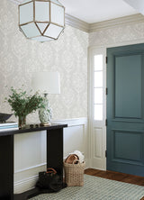 New Damask Grey Peel & Stick Wallpaper with Traditional Damask Pattern - York RMK12258PL