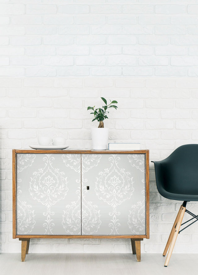 New Damask Grey Peel & Stick Wallpaper with Traditional Damask Pattern - York RMK12258PL