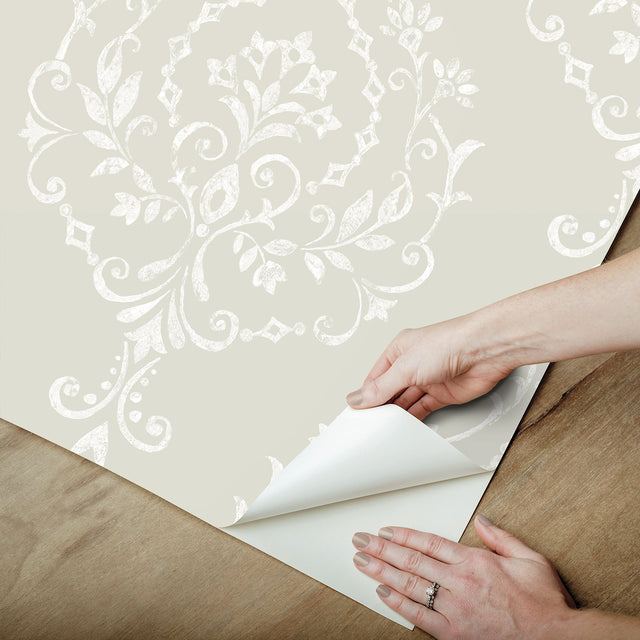 New Damask Taupe Peel & Stick Wallpaper