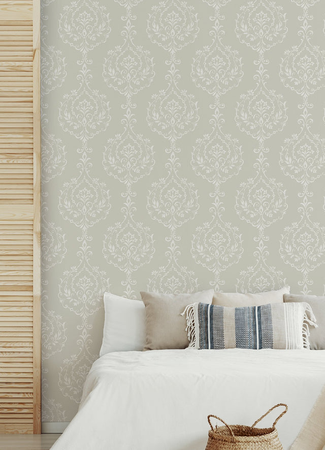 New Damask Taupe Peel & Stick Wallpaper