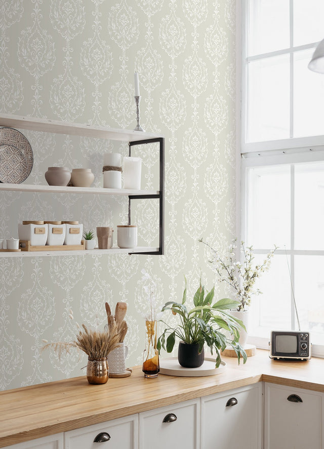 New Damask Taupe Peel & Stick Wallpaper