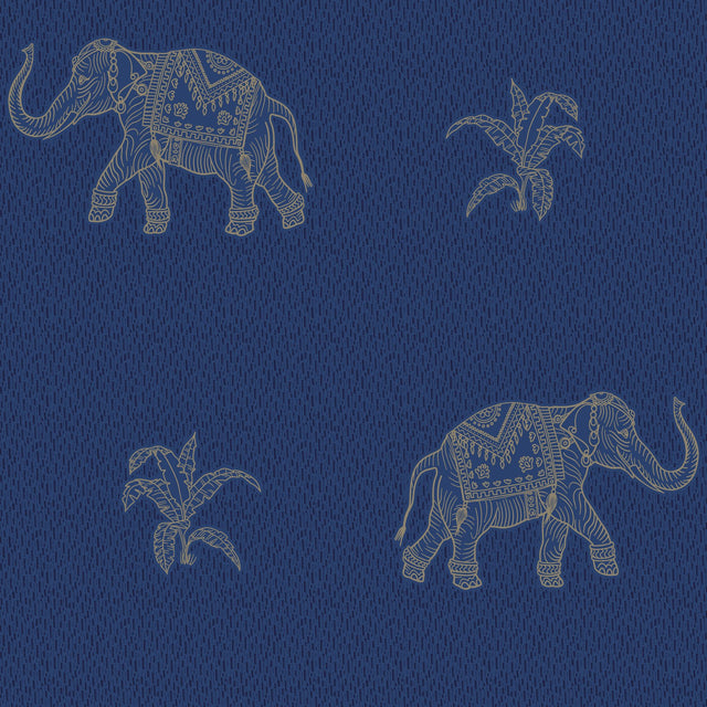 Elephant Walk Blue Peel & Stick Wallpaper with Metallic Animal Motif - York RMK12263PL