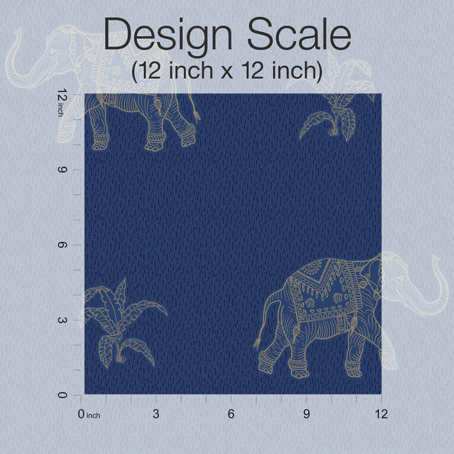 Elephant Walk Blue Peel & Stick Wallpaper with Metallic Animal Motif - York RMK12263PL