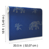 Elephant Walk Blue Peel & Stick Wallpaper with Metallic Animal Motif - York RMK12263PL