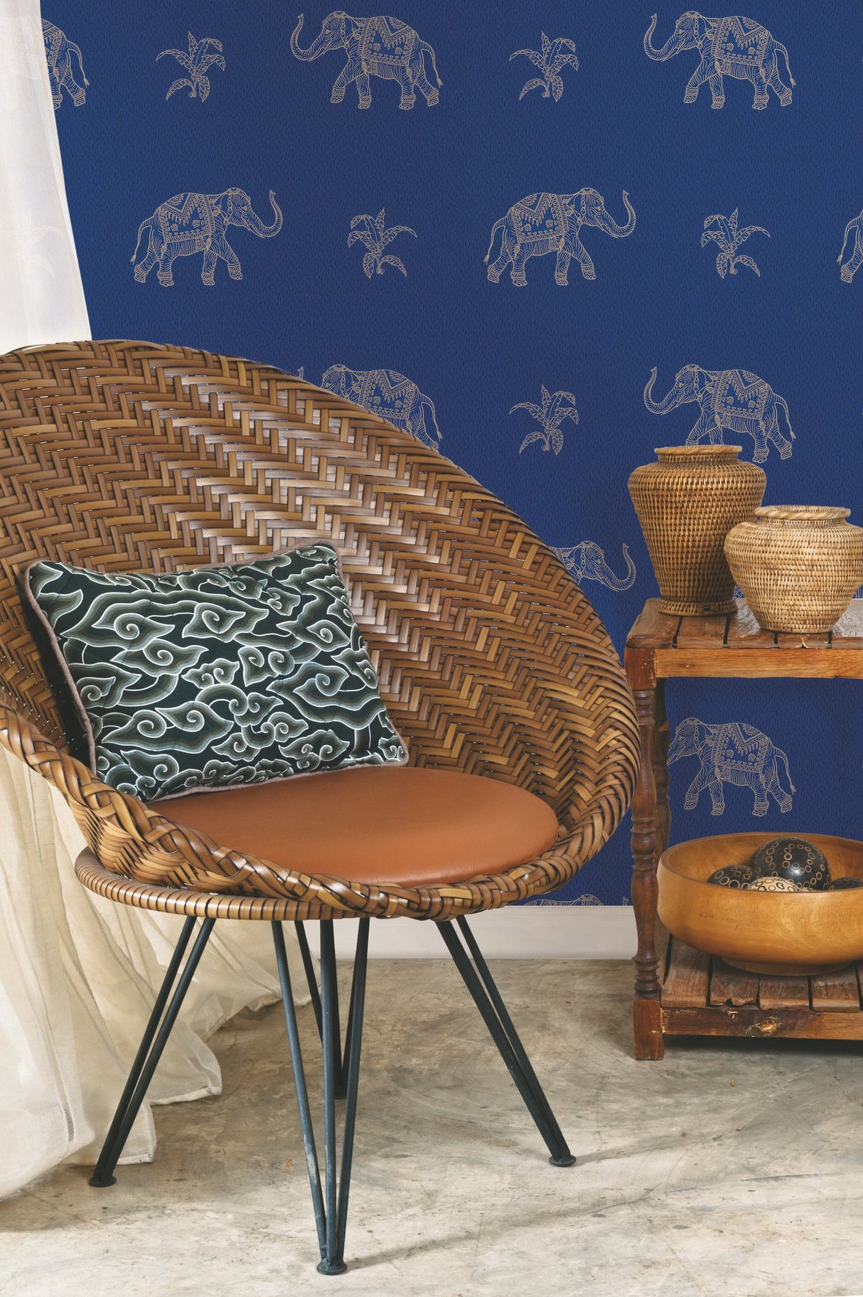 Elephant Walk Blue Peel & Stick Wallpaper with Metallic Animal Motif - York RMK12263PL