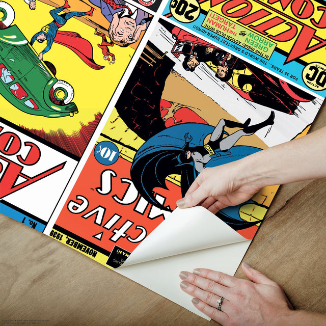 Classic DC Comics Covers Multicolor Peel & Stick Wall Mural with Whimsical Licensed Novelty Pattern - York RMK12271M