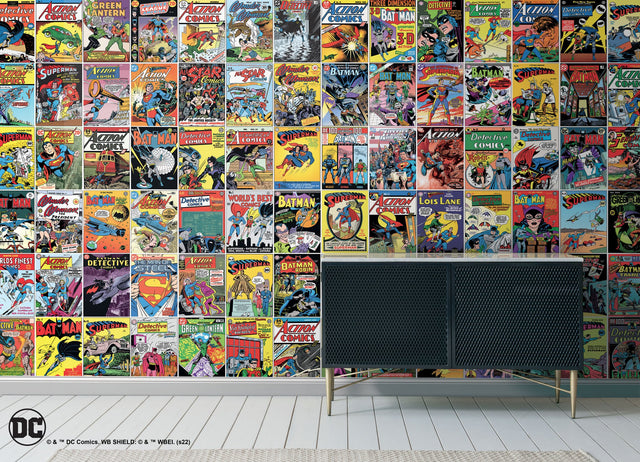 Classic DC Comics Covers Multicolor Peel & Stick Wall Mural with Whimsical Licensed Novelty Pattern - York RMK12271M