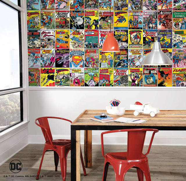 Classic DC Comics Covers Multicolor Peel & Stick Wall Mural with Whimsical Licensed Novelty Pattern - York RMK12271M