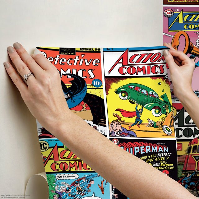 Classic DC Comics Covers Multicolor Peel & Stick Wall Mural with Whimsical Licensed Novelty Pattern - York RMK12271M