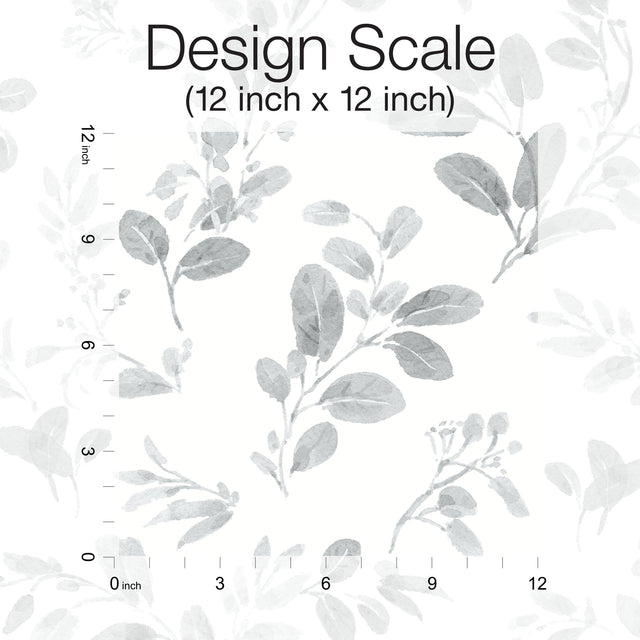 Dancing Leaves Grey Peel & Stick Wallpaper with Whimsical Botanical Flowers Pattern - York RMK12272PL