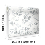 Dancing Leaves Grey Peel & Stick Wallpaper with Whimsical Botanical Flowers Pattern - York RMK12272PL