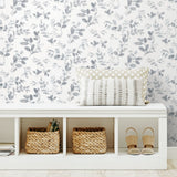 Dancing Leaves Grey Peel & Stick Wallpaper with Whimsical Botanical Flowers Pattern - York RMK12272PL