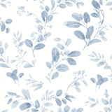 Dancing Leaves Blue Peel & Stick Wallpaper with Whimsical Botanical Flowers Pattern - York RMK12273PL