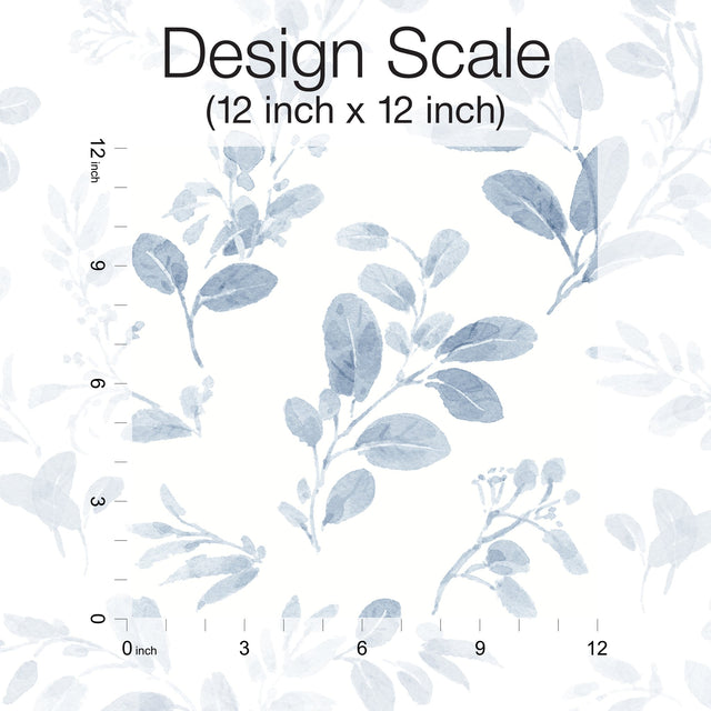 Dancing Leaves Blue Peel & Stick Wallpaper with Whimsical Botanical Flowers Pattern - York RMK12273PL