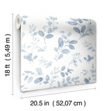Dancing Leaves Blue Peel & Stick Wallpaper with Whimsical Botanical Flowers Pattern - York RMK12273PL