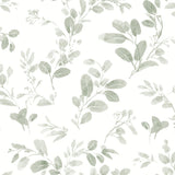 Dancing Leaves Green Peel & Stick Wallpaper with Whimsical Botanical Floral Pattern - York RMK12274PL