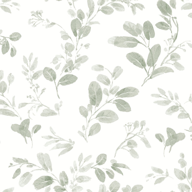 Dancing Leaves Green Peel & Stick Wallpaper with Whimsical Botanical Floral Pattern - York RMK12274PL