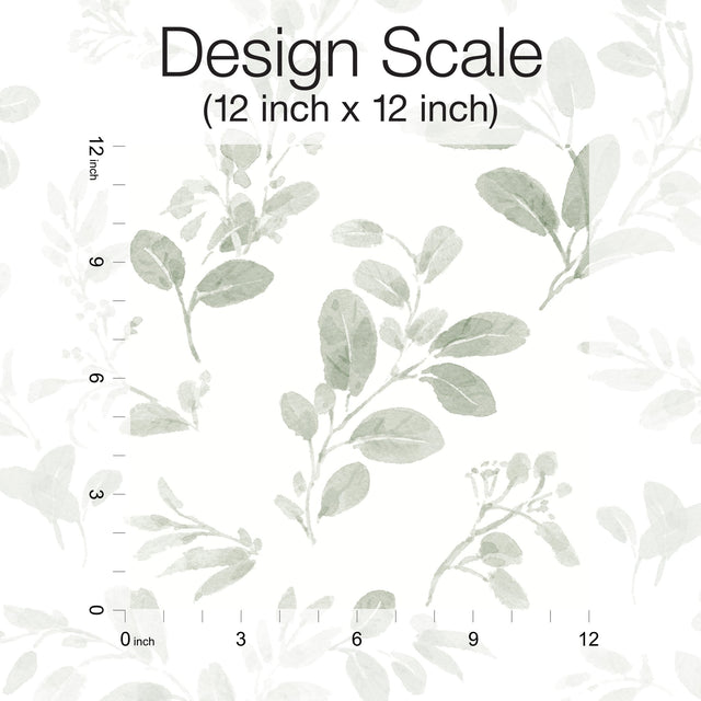 Dancing Leaves Green Peel & Stick Wallpaper with Whimsical Botanical Floral Pattern - York RMK12274PL
