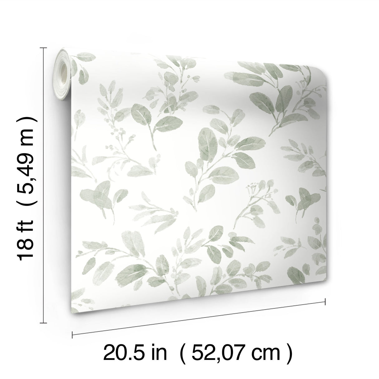 Dancing Leaves Green Peel & Stick Wallpaper with Whimsical Botanical Floral Pattern - York RMK12274PL