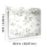 Dancing Leaves Green Peel & Stick Wallpaper with Whimsical Botanical Floral Pattern - York RMK12274PL