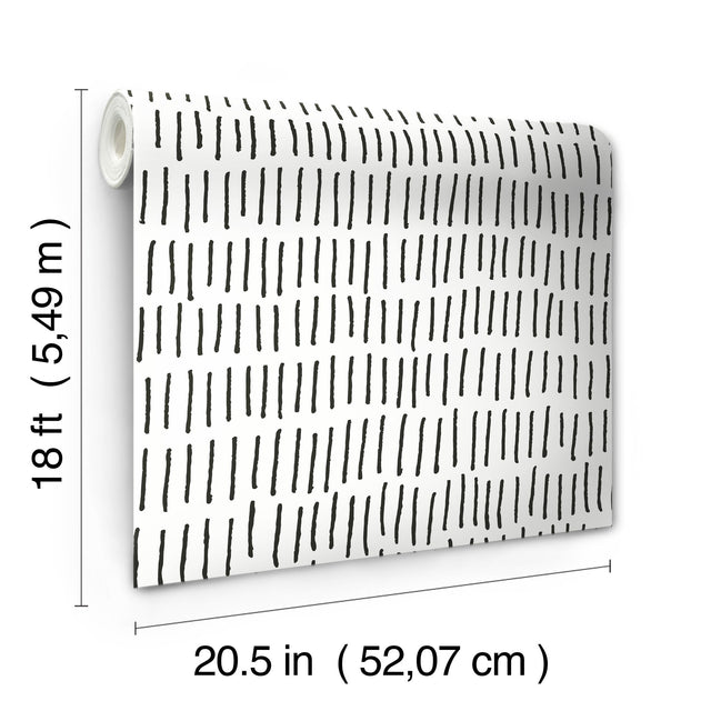 Tick Marks Black Peel & Stick Wallpaper with Geometric Abstract Motif - York RMK12275PL