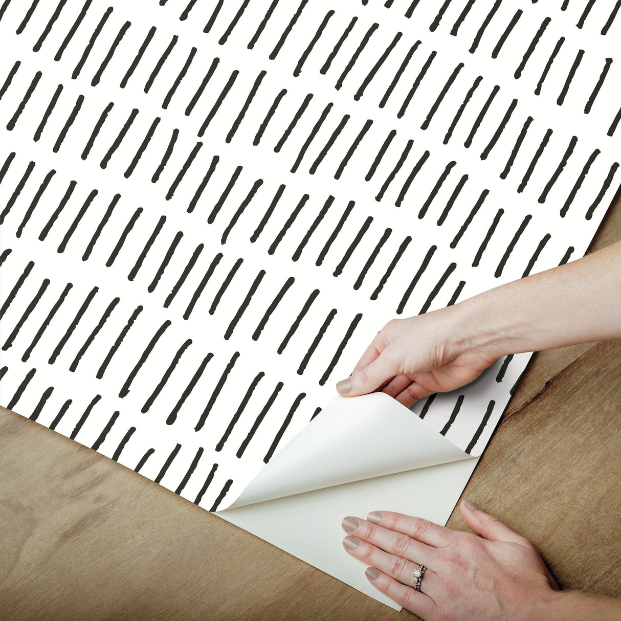 Tick Marks Black Peel & Stick Wallpaper with Geometric Abstract Motif - York RMK12275PL