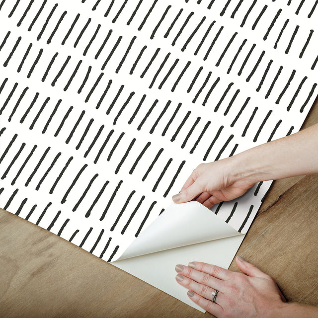 Tick Marks Black Peel & Stick Wallpaper with Geometric Abstract Motif - York RMK12275PL