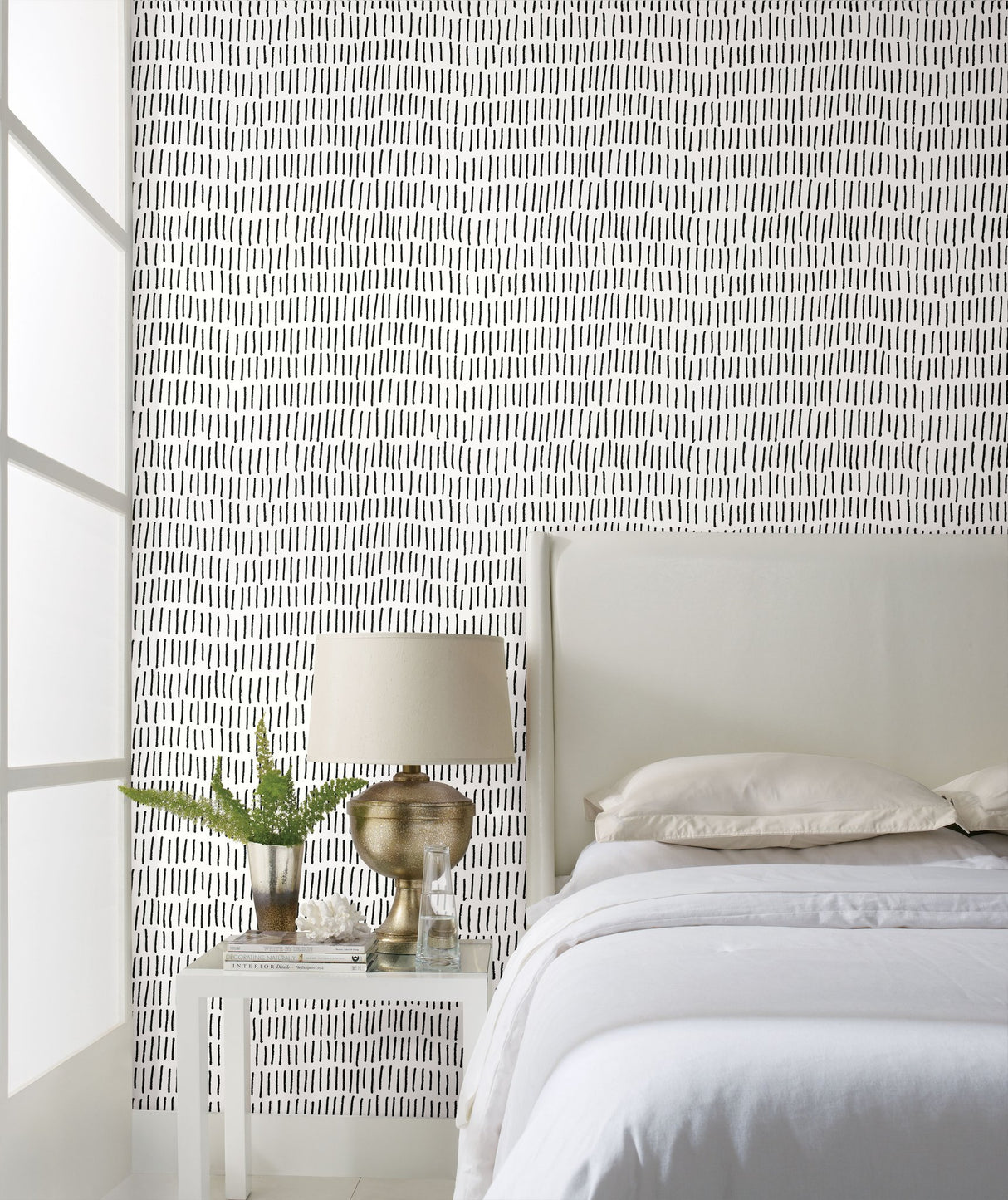 Tick Marks Black Peel & Stick Wallpaper with Geometric Abstract Motif - York RMK12275PL