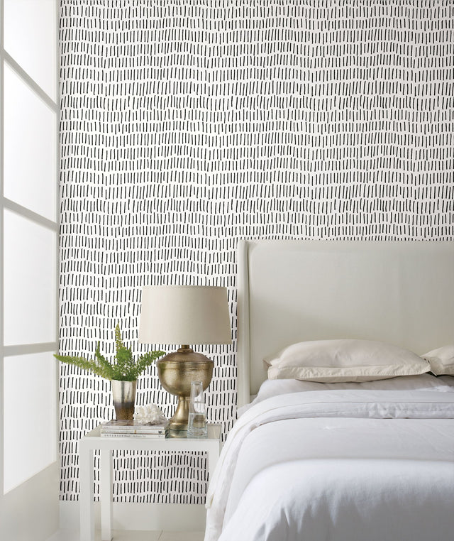 Tick Marks Black Peel & Stick Wallpaper with Geometric Abstract Motif - York RMK12275PL