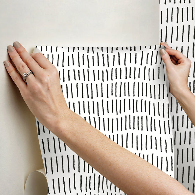 Tick Marks Black Peel & Stick Wallpaper with Geometric Abstract Motif - York RMK12275PL