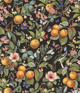 Citrus Green Peel & Stick Wallpaper with Fruit Floral and Butterflies Pattern, Farmhouse Style - York RMK12278PL
