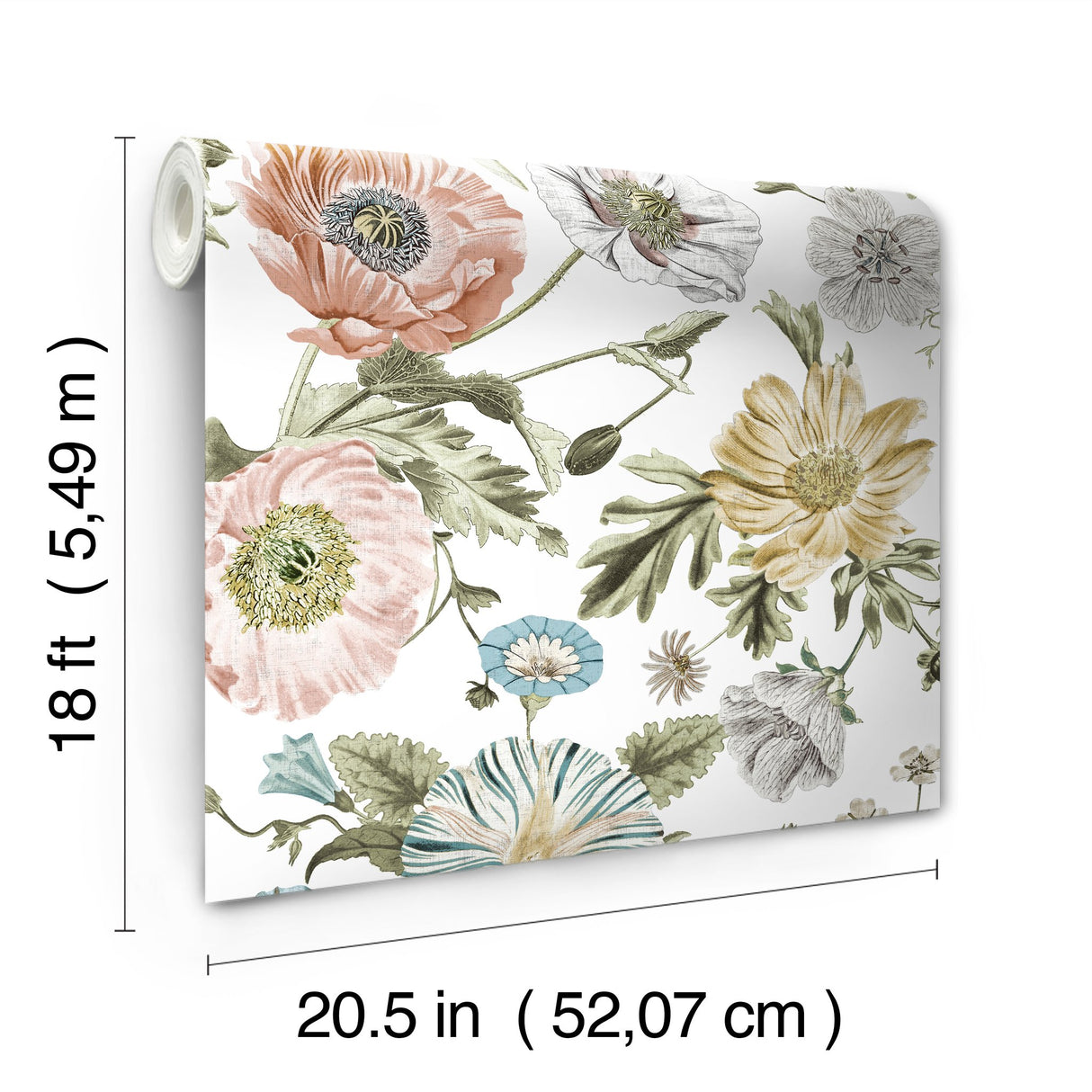 Vintage Poppy Pink Peel & Stick Wallpaper with Botanical Flowers Motif, Whimsical Style - York RMK12281PL