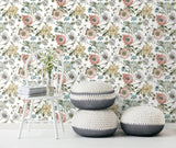 Vintage Poppy Pink Peel & Stick Wallpaper with Botanical Flowers Motif, Whimsical Style - York RMK12281PL