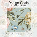 Vintage Poppy Blue Peel & Stick Vinyl Wallpaper with Botanical Floral Pattern, Matte Vintage Style - York RMK12282PL