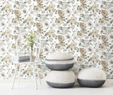 Vintage Poppy White Peel & Stick Vinyl Wallpaper with Botanical Floral Pattern, Vintage Style - York RMK12285PL