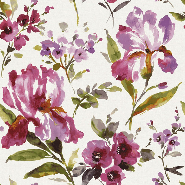 Iris Purple Peel & Stick Wallpaper with Whimsical Botanical Flowers - York RMK12295PL