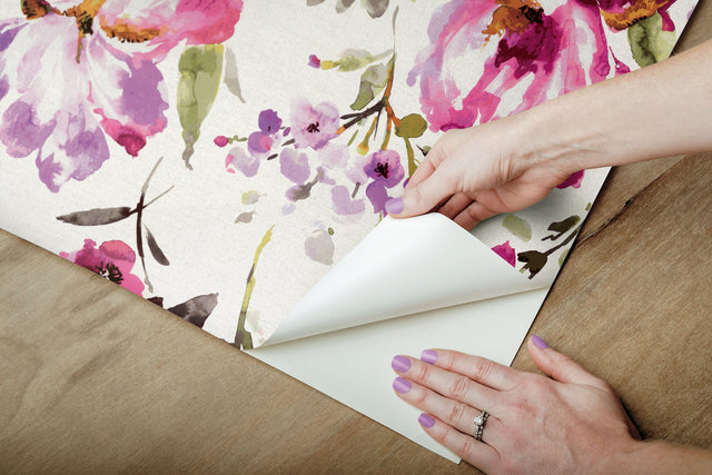Iris Purple Peel & Stick Wallpaper with Whimsical Botanical Flowers - York RMK12295PL
