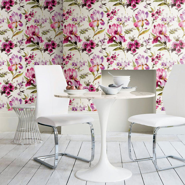 Iris Purple Peel & Stick Wallpaper with Whimsical Botanical Flowers - York RMK12295PL