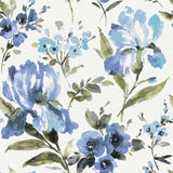 Iris Blue Peel & Stick Wallpaper with Whimsical Botanical Flowers - York RMK12296PL