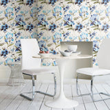 Iris Blue Peel & Stick Wallpaper with Whimsical Botanical Flowers - York RMK12296PL