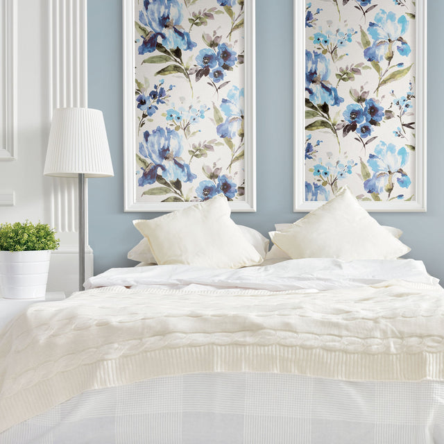 Iris Blue Peel & Stick Wallpaper with Whimsical Botanical Flowers - York RMK12296PL