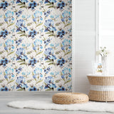 Iris Blue Peel & Stick Wallpaper with Whimsical Botanical Flowers - York RMK12296PL