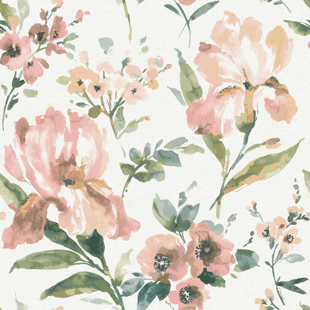 Iris Pink Peel & Stick Wallpaper with Whimsical Botanical Flowers - York RMK12297PL