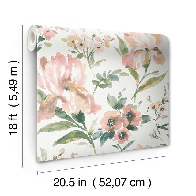 Iris Pink Peel & Stick Wallpaper with Whimsical Botanical Flowers - York RMK12297PL