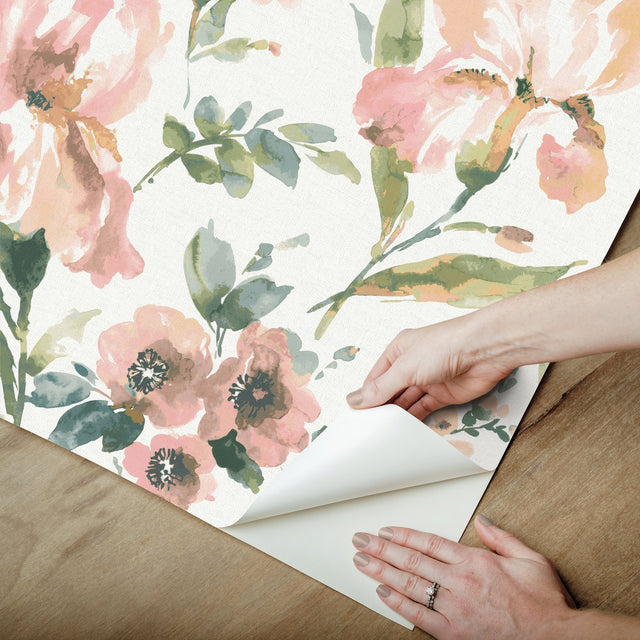 Iris Pink Peel & Stick Wallpaper with Whimsical Botanical Flowers - York RMK12297PL